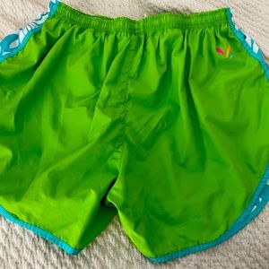 Workout shorts, string waist, key pocket, built in underwear.